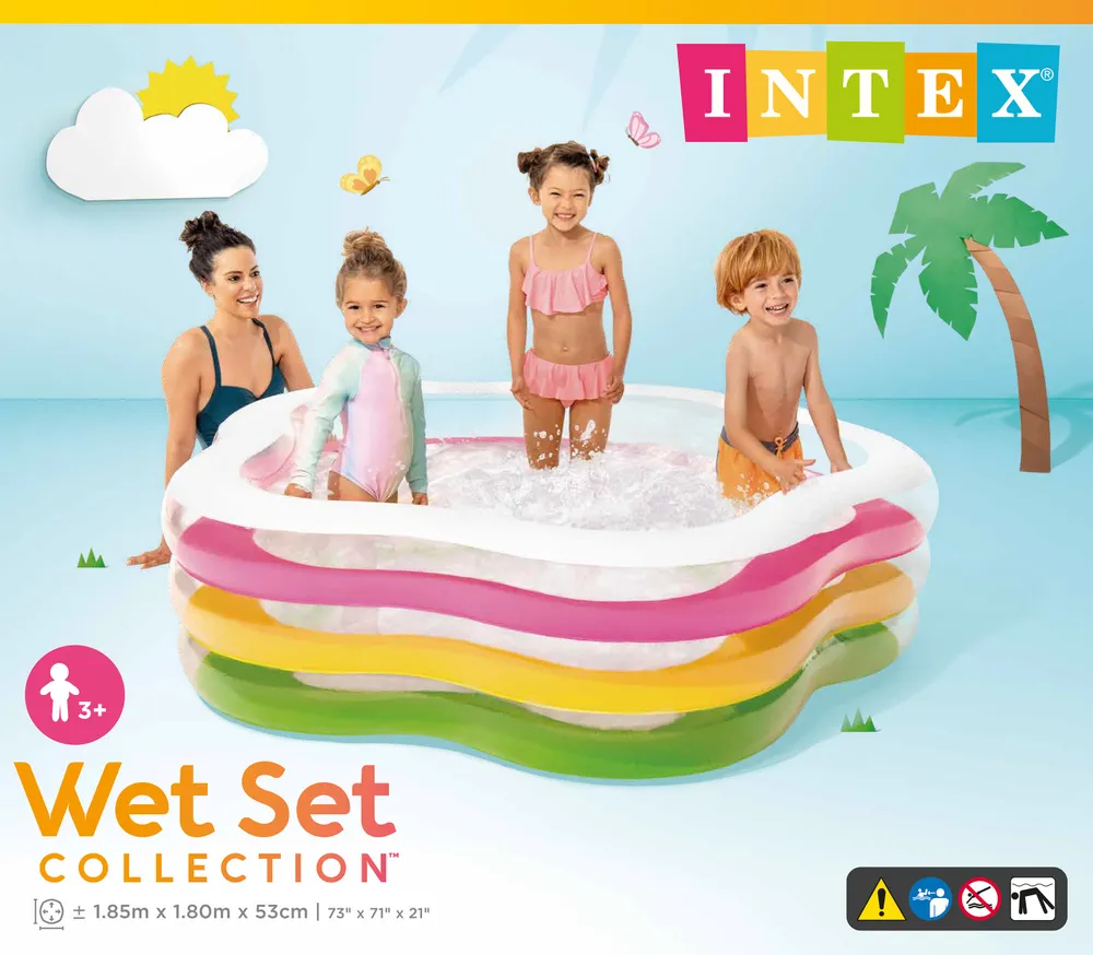 INTEX SUMMER COLORS POOL WITH INFL FLOOR |AGES 3+ | SHELF BOX | 1. 85mx1. 8mx53cm | 42156495