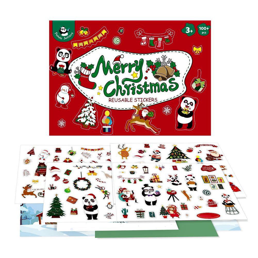 Panda Junior Reusable Sticker Set Merry Christmas 4 Play Scenes and 200 Plus Vinyl Stickers Ages 3 and | 49701351